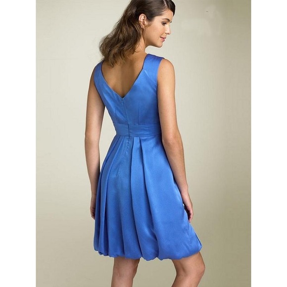 VTG! Maggy London Petites Blue 100% Silk Party Dress V-Neck Bubble Hem 10P Party - Picture 14 of 14